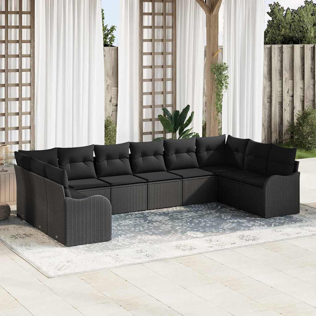 Tuin Sofa Set met opslag 10 pcs Zwart poly rattan is nu te koop bij PeponiXL, paradijselijk wonen!