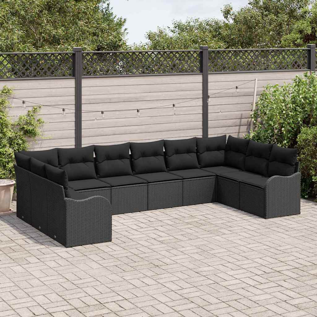 Tuin Sofa Set met opslag 10 pcs Zwart poly rattan is nu te koop bij PeponiXL, paradijselijk wonen!