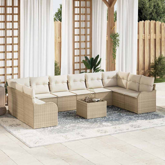 Tuin Sofa Set met opslag 11 pcs Beige en Wit poly rattan is nu te koop bij PeponiXL, paradijselijk wonen!