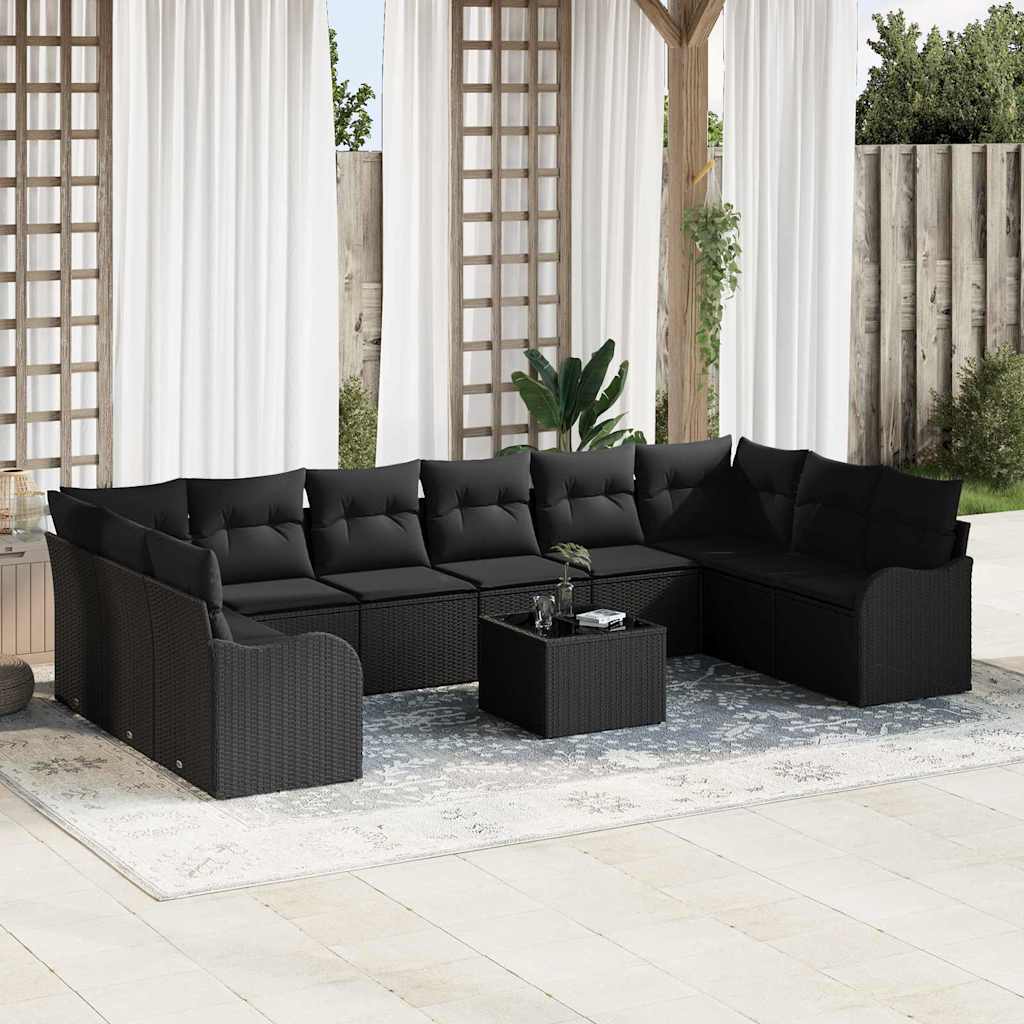 Tuin Sofa Set met opslag 11 pcs Zwart poly rattan is nu te koop bij PeponiXL, paradijselijk wonen!