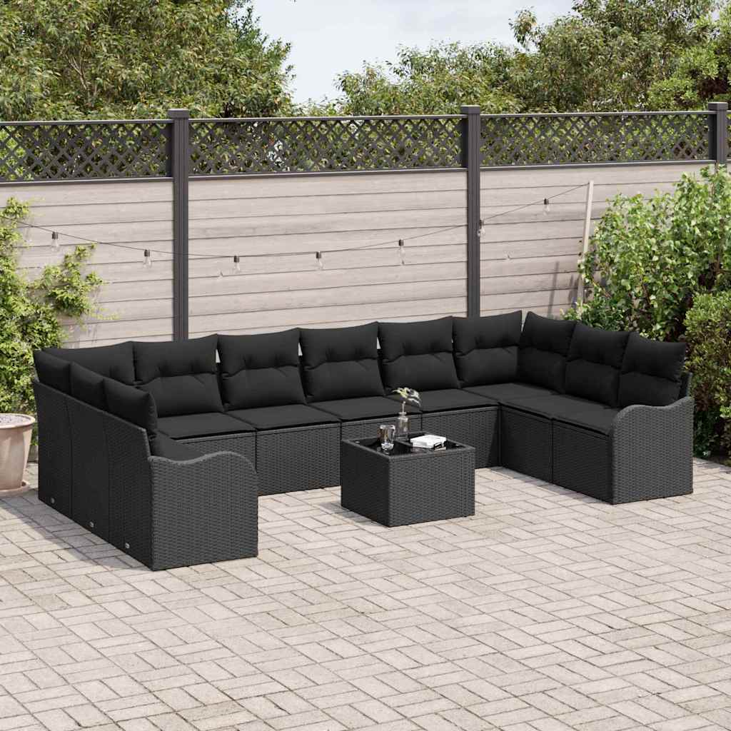 Tuin Sofa Set met opslag 11 pcs Zwart poly rattan is nu te koop bij PeponiXL, paradijselijk wonen!