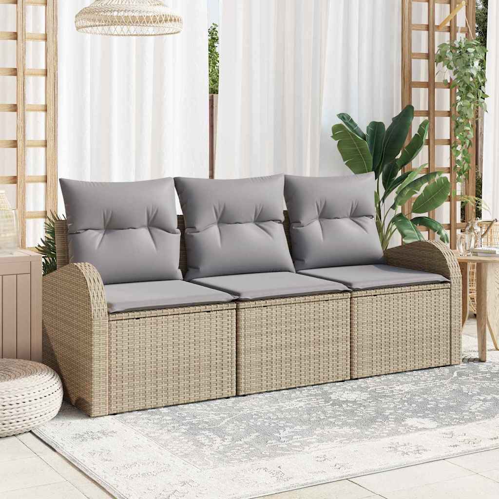 Tuin Sofa Set met opslag 3 pcs beige en lichtgrijs Poly riet is nu te koop bij PeponiXL, paradijselijk wonen!