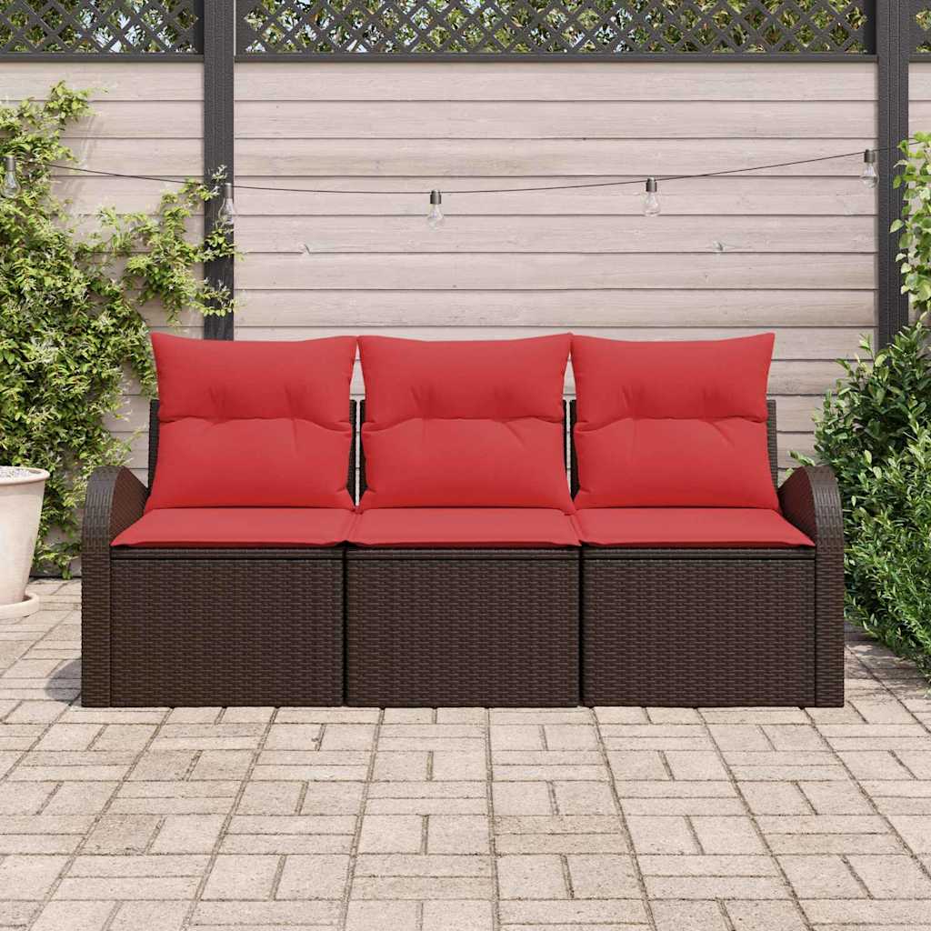Tuin Sofa Set met opslag 3 pcs Bruin en rood Poly riet