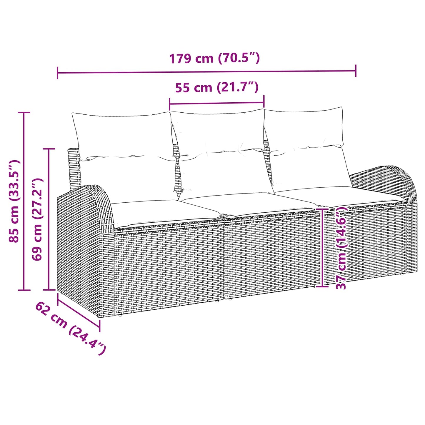 Tuin Sofa Set met opslag 3 pcs Bruin en rood Poly riet