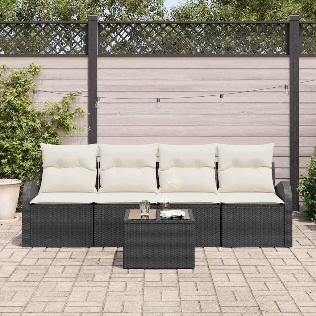 Tuin Sofa Set met opslag 5 pcs Zwart en Crème poly rattan is nu te koop bij PeponiXL, paradijselijk wonen!