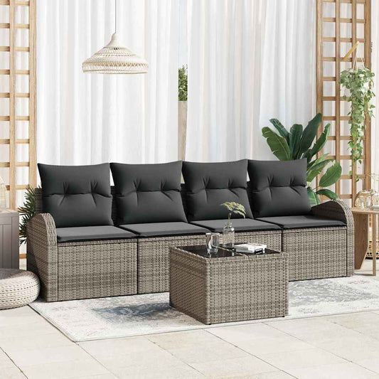 Tuin Sofa Set met opslag met kussen 5 pcs Grijs poly rattan is nu te koop bij PeponiXL, paradijselijk wonen!