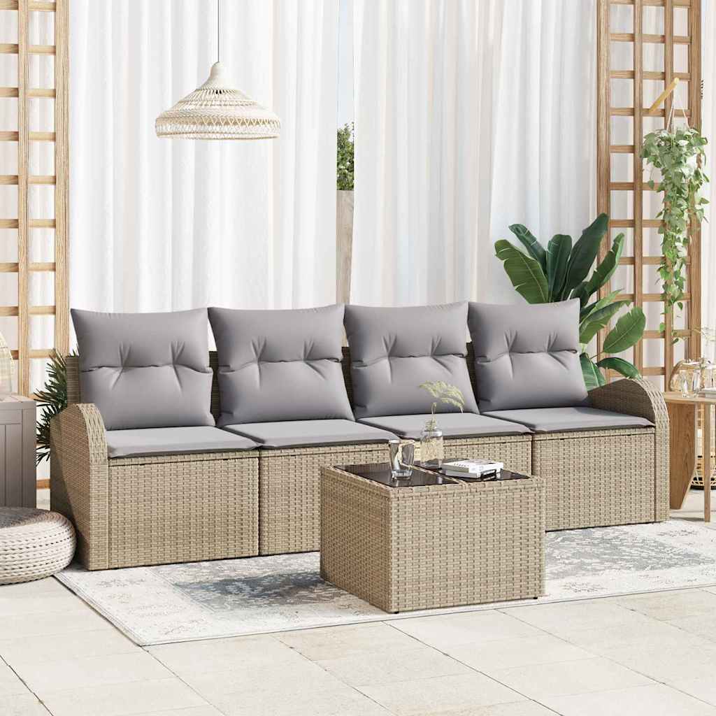 Tuin Sofa Set met opslag 5 pcs Beige en Grijs poly rattan is nu te koop bij PeponiXL, paradijselijk wonen!