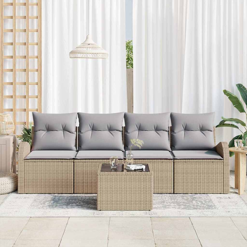 Tuin Sofa Set met opslag 5 pcs Beige en Grijs poly rattan is nu te koop bij PeponiXL, paradijselijk wonen!