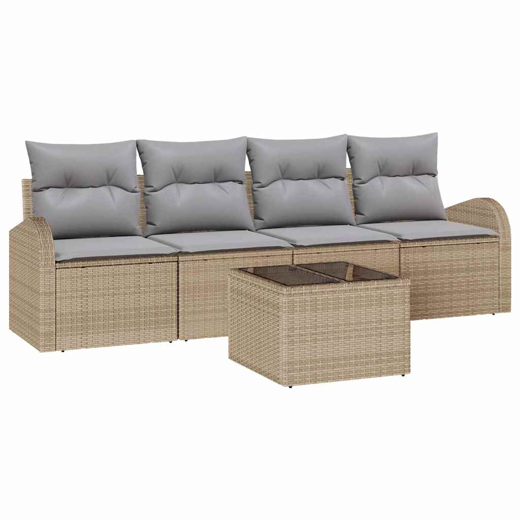 Tuin Sofa Set met opslag 5 pcs Beige en Grijs poly rattan is nu te koop bij PeponiXL, paradijselijk wonen!