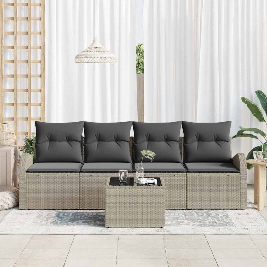 Tuin Sofa Set 5 pcs Licht Grijs en Donker Grijs poly rattan is nu te koop bij PeponiXL, paradijselijk wonen!