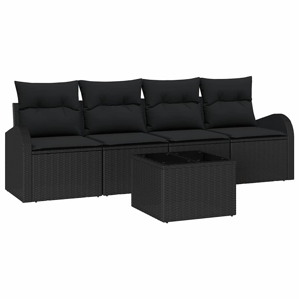 Tuin Sofa Set met opslag met kussen 5 pcs Zwart poly rattan is nu te koop bij PeponiXL, paradijselijk wonen!