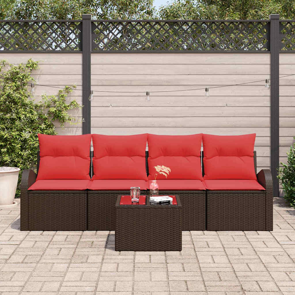 Tuin Sofa Set met opslag 5 pcs Beige en Rood poly rattan is nu te koop bij PeponiXL, paradijselijk wonen!