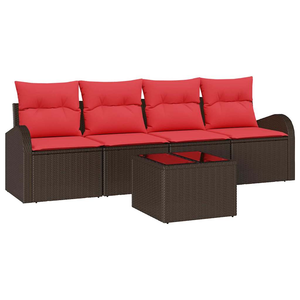 Tuin Sofa Set met opslag 5 pcs Beige en Rood poly rattan is nu te koop bij PeponiXL, paradijselijk wonen!