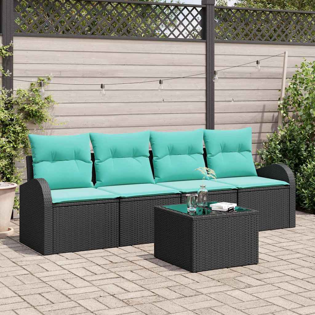 Tuin Sofa Set met opslag 5 pcs Zwart en Turquoise poly rattan is nu te koop bij PeponiXL, paradijselijk wonen!