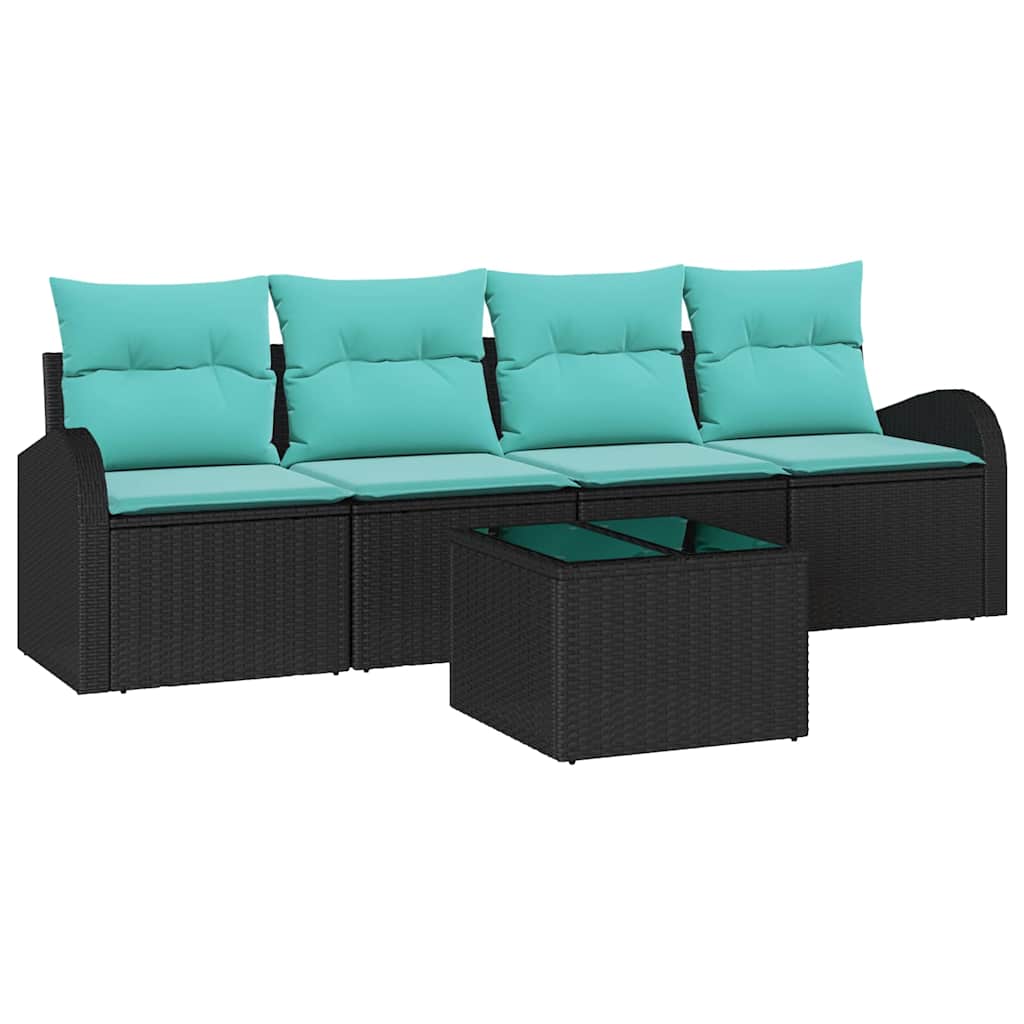 Tuin Sofa Set met opslag 5 pcs Zwart en Turquoise poly rattan is nu te koop bij PeponiXL, paradijselijk wonen!