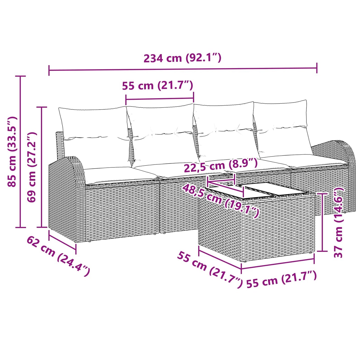 Tuin Sofa Set met opslag 5 pcs Zwart en Turquoise poly rattan is nu te koop bij PeponiXL, paradijselijk wonen!