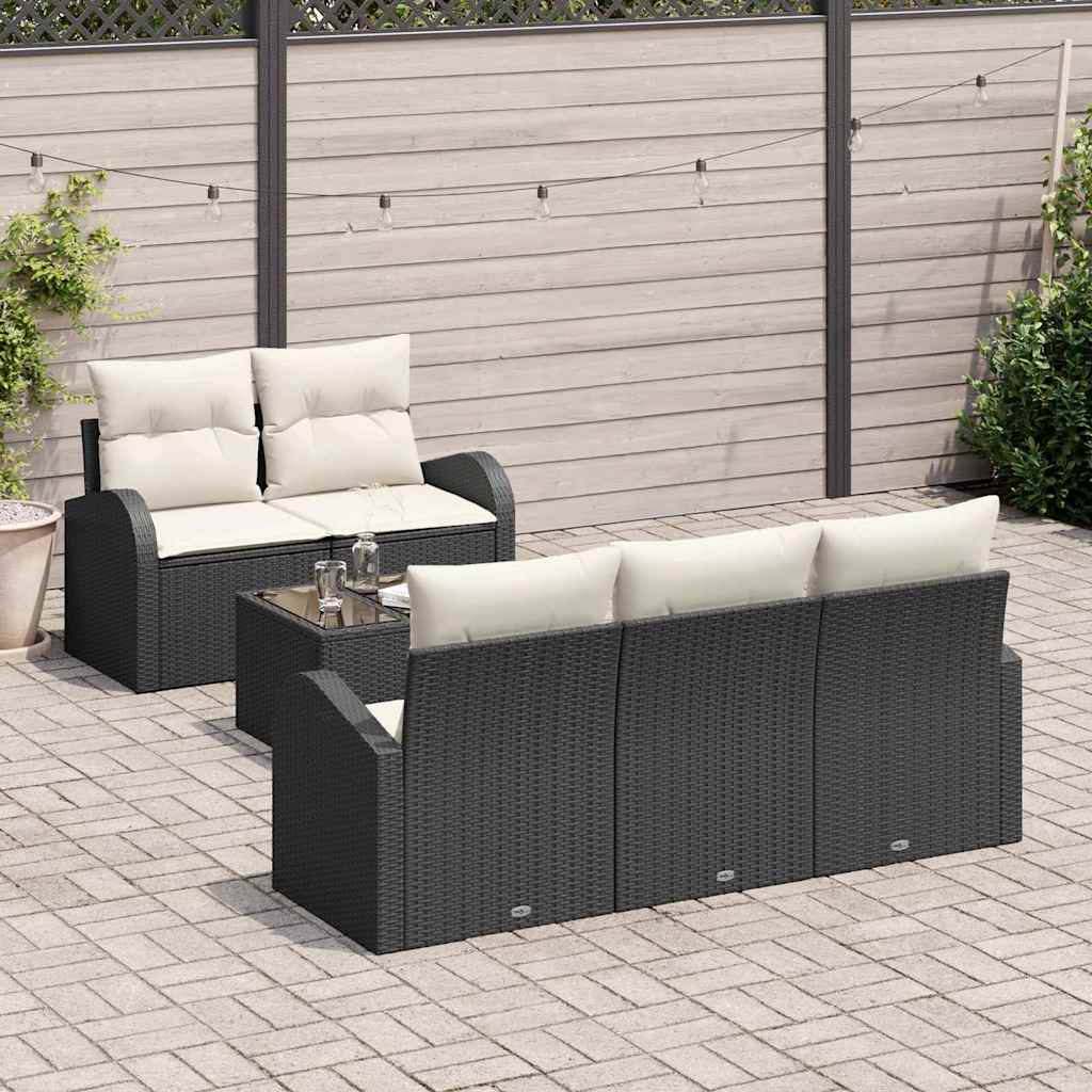 Tuin Sofa Set met opslag 6 pcs Zwart en Crème poly rattan is nu te koop bij PeponiXL, paradijselijk wonen!