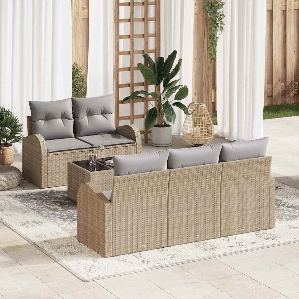 Tuin Sofa Set met opslag 6 pcs Beige en Grijs poly rattan is nu te koop bij PeponiXL, paradijselijk wonen!