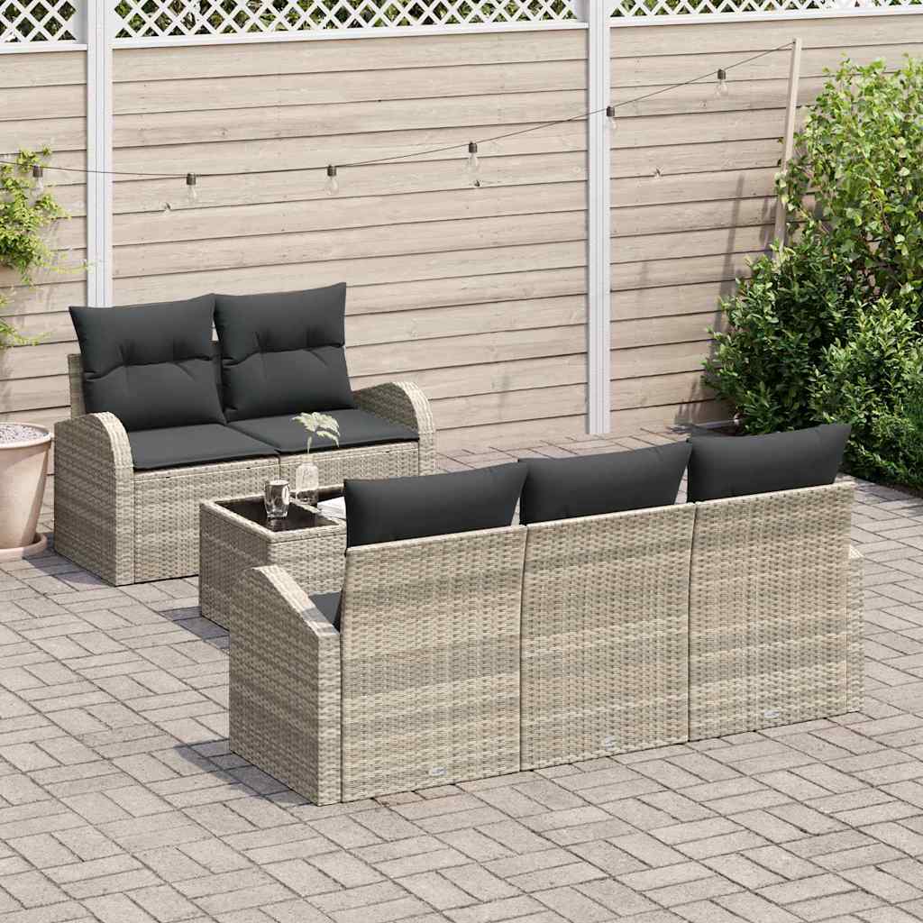 Tuin Sofa Set 6 pcs Licht Grijs en Donker Grijs poly rattan is nu te koop bij PeponiXL, paradijselijk wonen!