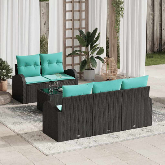 Tuin Sofa Set met kussen met opslag 6 pcs Zwart en Turquoise is nu te koop bij PeponiXL, paradijselijk wonen!