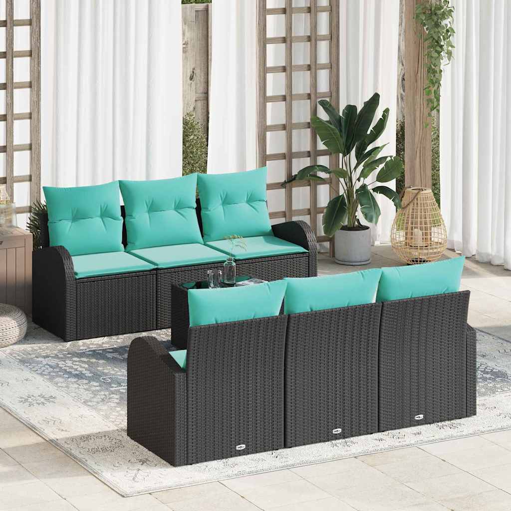 Tuin Sofa Set met opslag 7 pcs Zwart en Turquoise poly rattan is nu te koop bij PeponiXL, paradijselijk wonen!