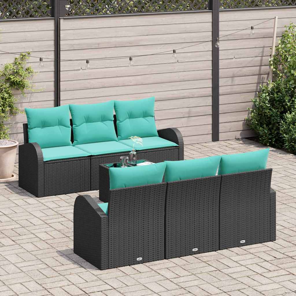 Tuin Sofa Set met opslag 7 pcs Zwart en Turquoise poly rattan is nu te koop bij PeponiXL, paradijselijk wonen!