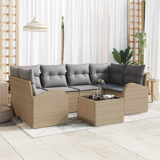 Tuin Sofa Set met opslag 7 pcs Beige en Grijs poly rattan is nu te koop bij PeponiXL, paradijselijk wonen!