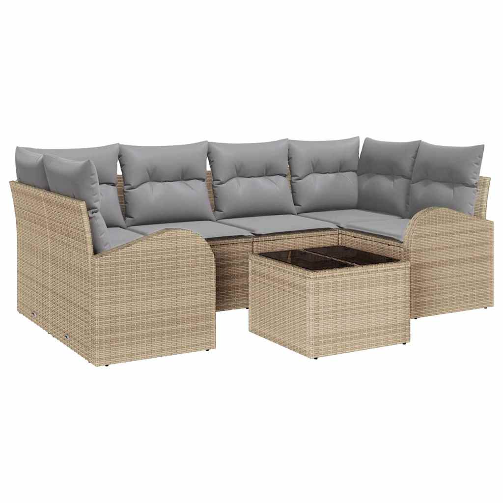 Tuin Sofa Set met opslag 7 pcs Beige en Grijs poly rattan is nu te koop bij PeponiXL, paradijselijk wonen!