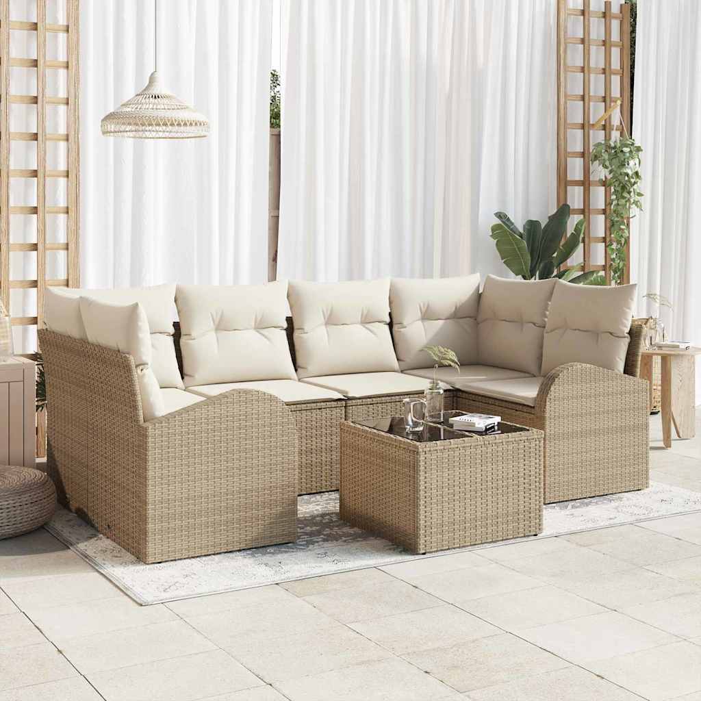 Tuin Sofa Set met opslag 7 pcs Beige en Crème poly rattan is nu te koop bij PeponiXL, paradijselijk wonen!