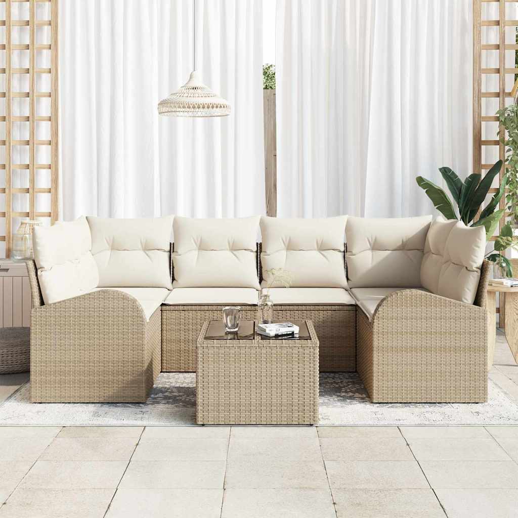 Tuin Sofa Set met opslag 7 pcs Beige en Crème poly rattan is nu te koop bij PeponiXL, paradijselijk wonen!