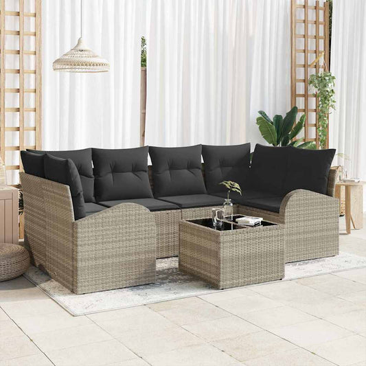 Tuin Sofa Set 7 pcs Licht Grijs en Donker Grijs poly rattan is nu te koop bij PeponiXL, paradijselijk wonen!