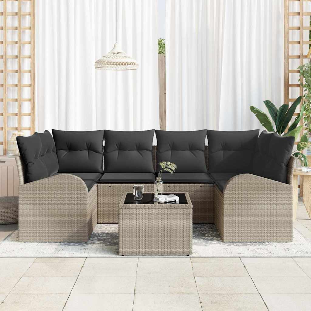 Tuin Sofa Set 7 pcs Licht Grijs en Donker Grijs poly rattan is nu te koop bij PeponiXL, paradijselijk wonen!