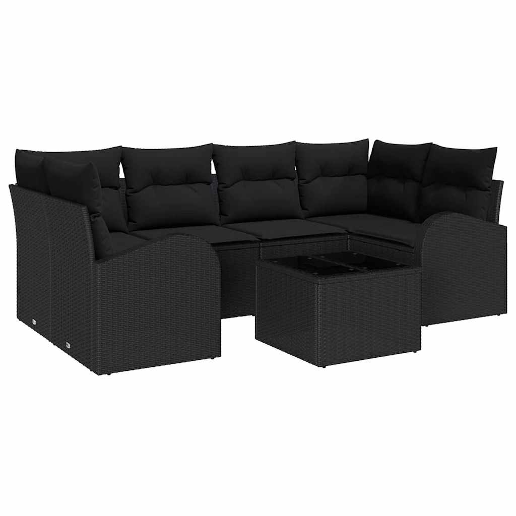 Tuin Sofa Set met opslag met kussen 7 pcs Zwart poly rattan is nu te koop bij PeponiXL, paradijselijk wonen!
