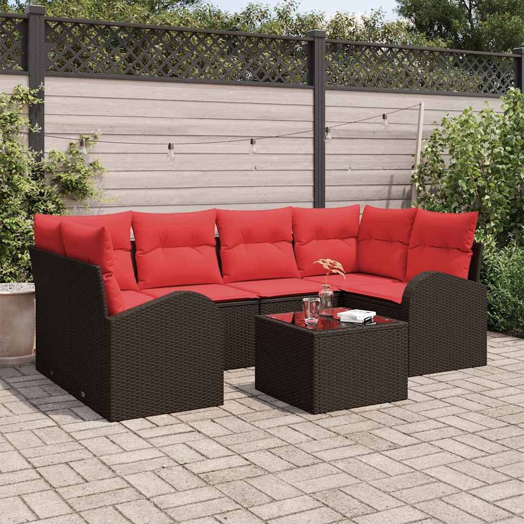 Tuin Sofa Set met opslag 7 pcs Beige en Rood poly rattan is nu te koop bij PeponiXL, paradijselijk wonen!