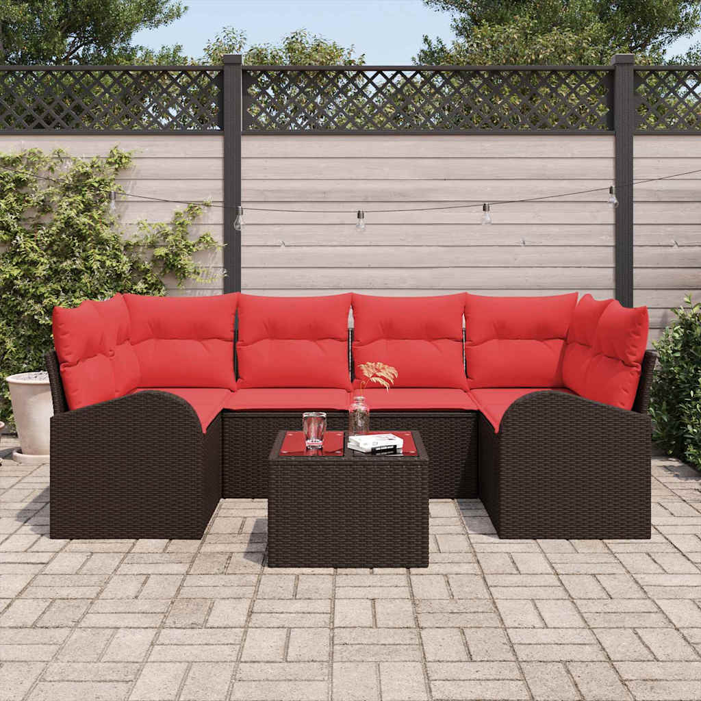 Tuin Sofa Set met opslag 7 pcs Beige en Rood poly rattan is nu te koop bij PeponiXL, paradijselijk wonen!