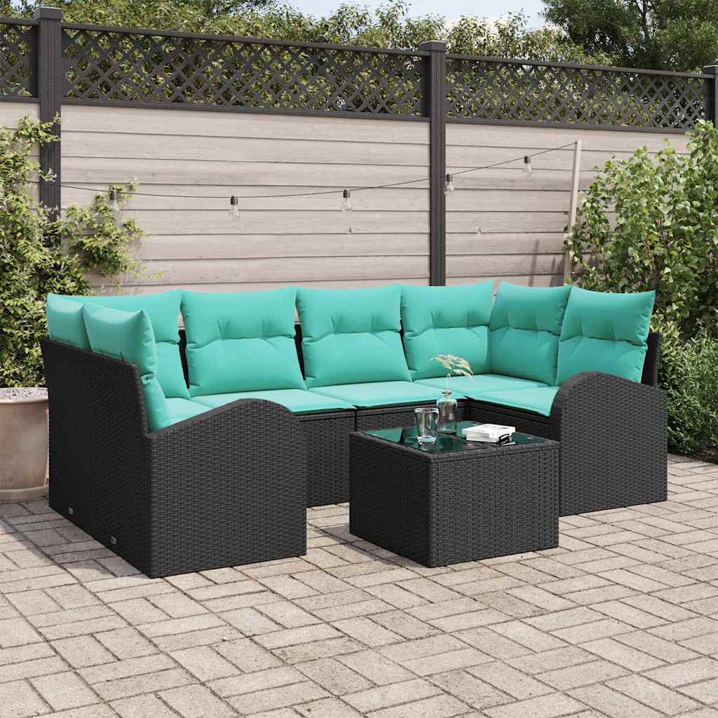 Tuin Sofa Set met opslag 7 pcs Zwart en Turquoise poly rattan is nu te koop bij PeponiXL, paradijselijk wonen!