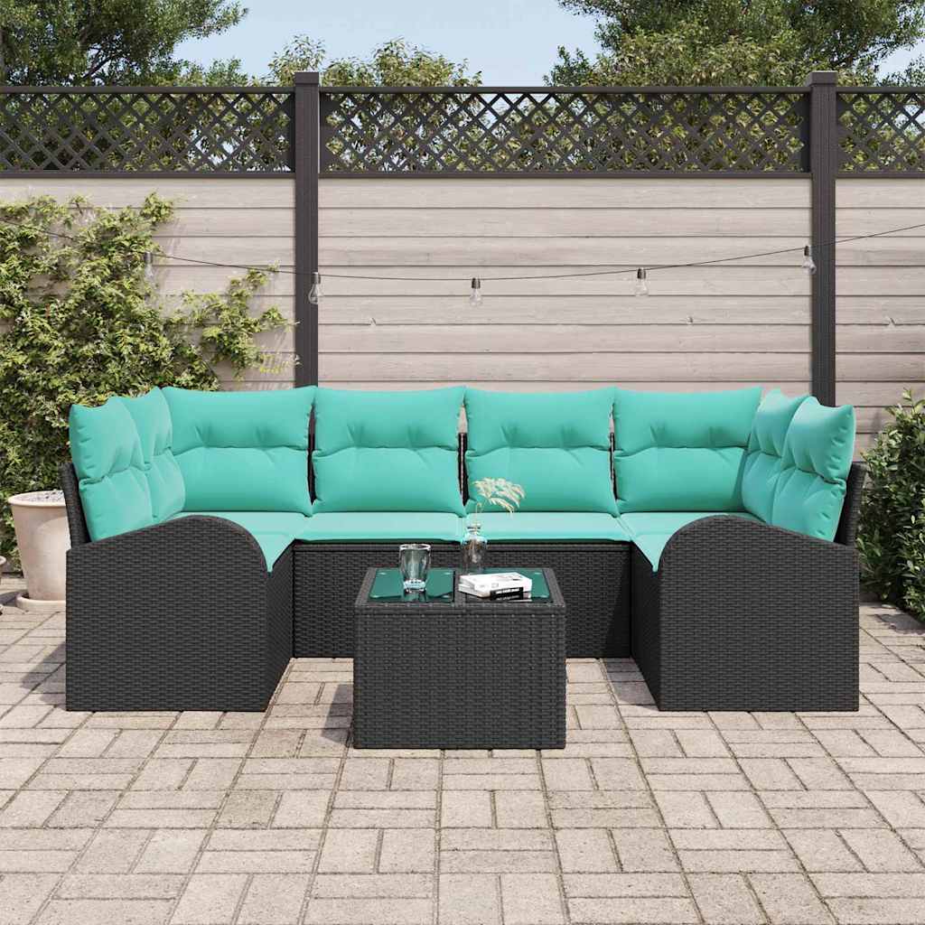 Tuin Sofa Set met opslag 7 pcs Zwart en Turquoise poly rattan is nu te koop bij PeponiXL, paradijselijk wonen!