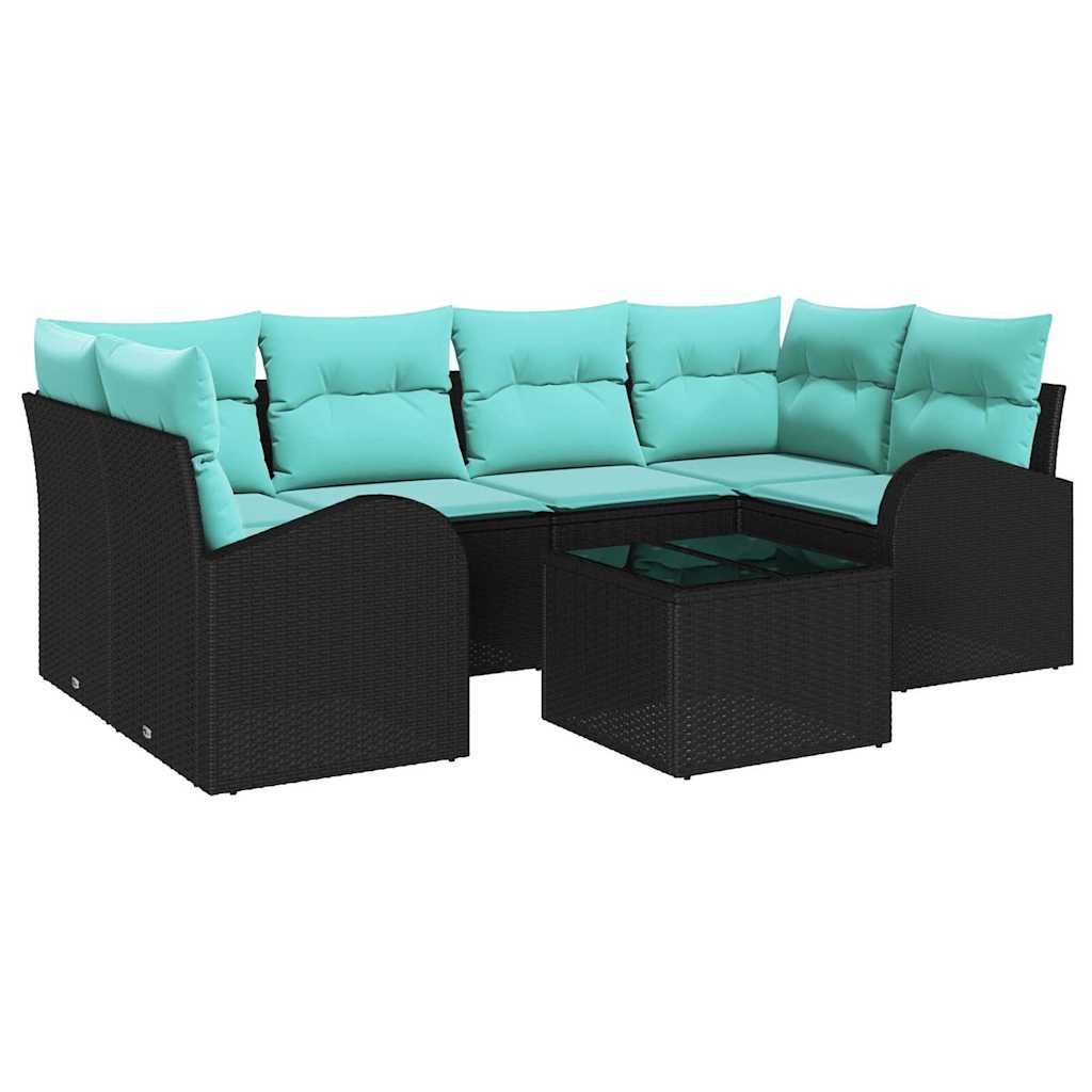 Tuin Sofa Set met opslag 7 pcs Zwart en Turquoise poly rattan is nu te koop bij PeponiXL, paradijselijk wonen!