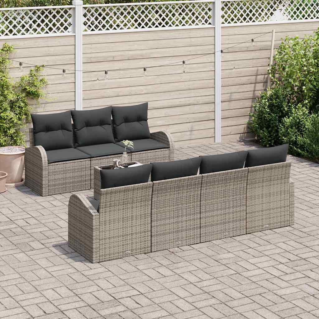 Tuin Sofa Set met kussen 8 pcs Grijs Poly rattan, staal en glas is nu te koop bij PeponiXL, paradijselijk wonen!