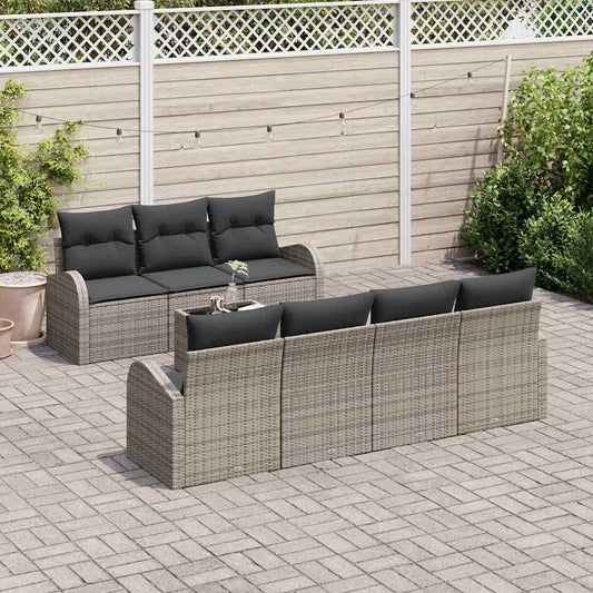 Tuin Sofa Set met kussen 8 pcs Grijs Poly rattan, staal en glas is nu te koop bij PeponiXL, paradijselijk wonen!