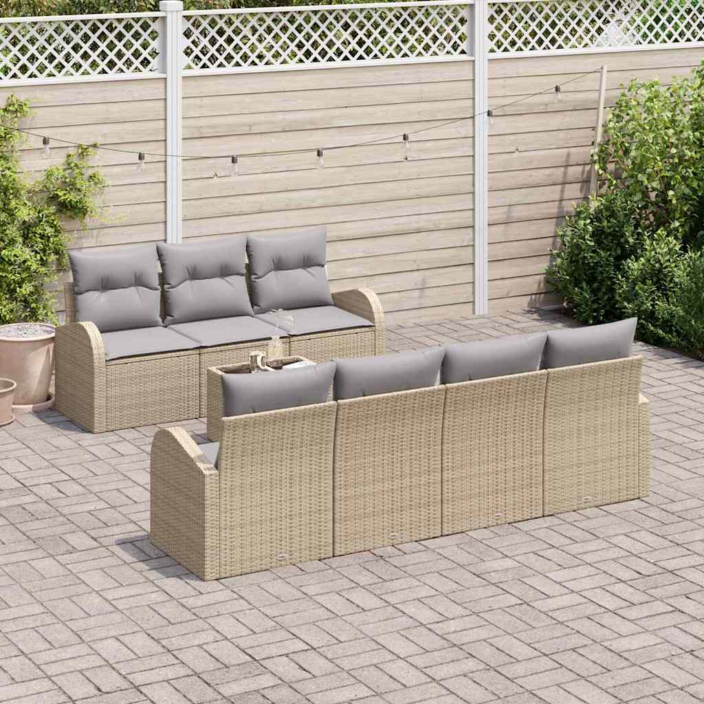 Tuin Sofa Set 8 pcs Beige en Grijs Poly rattan, staal en glas is nu te koop bij PeponiXL, paradijselijk wonen!
