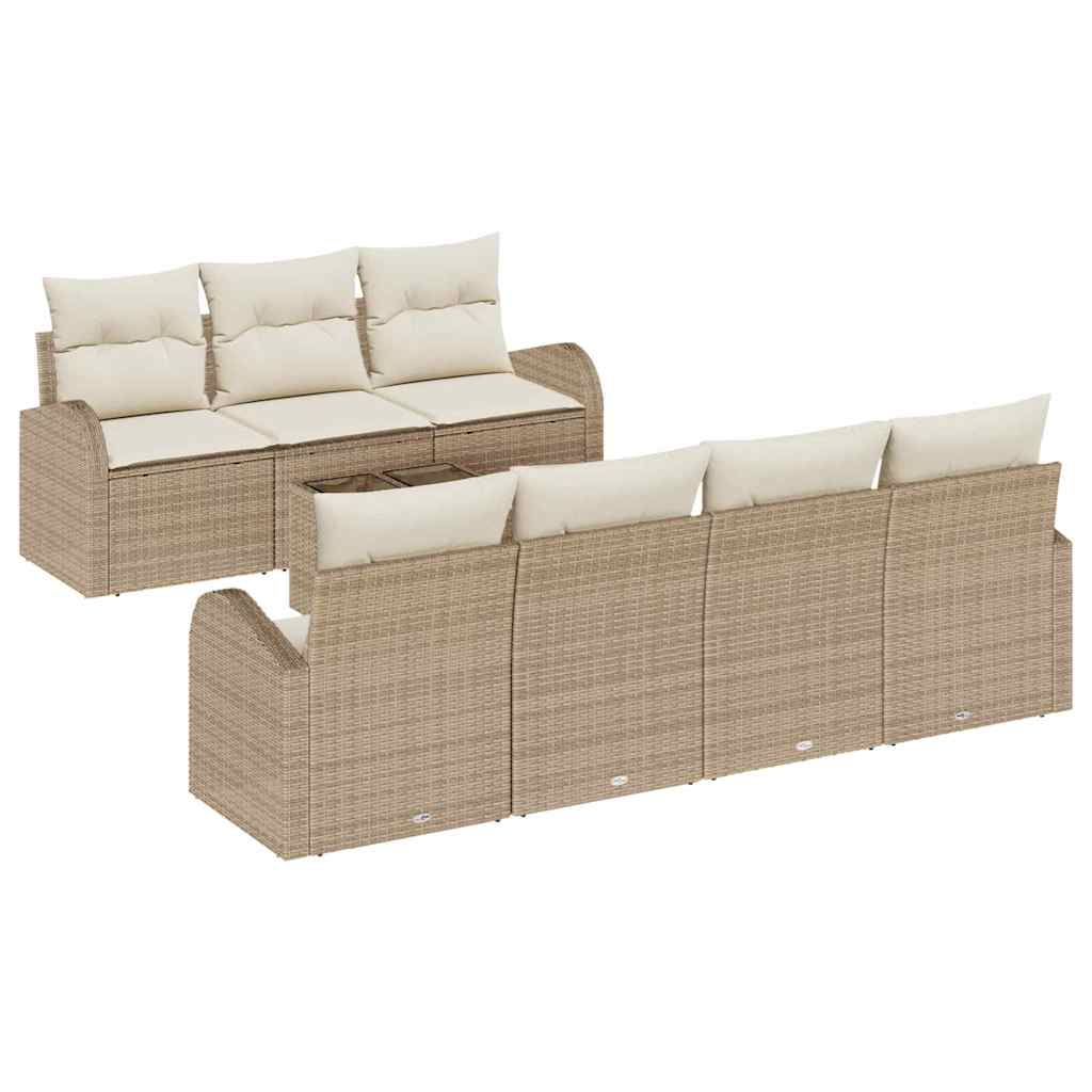 Tuin Sofa Set 8 pcs Beige en Crème Poly rattan, staal en glas is nu te koop bij PeponiXL, paradijselijk wonen!