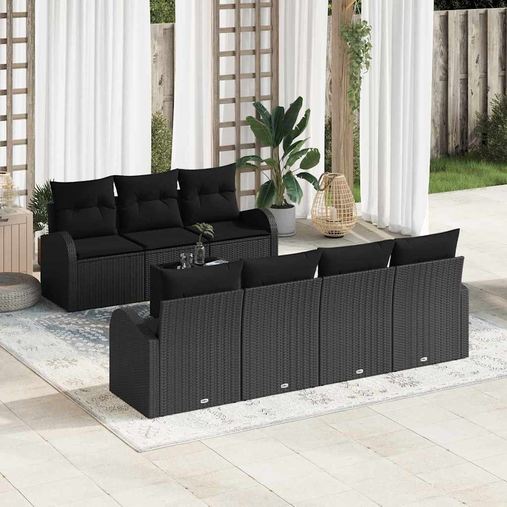 Tuin Sofa Set met kussen 8 pcs Zwart Poly rattan, staal en glas is nu te koop bij PeponiXL, paradijselijk wonen!