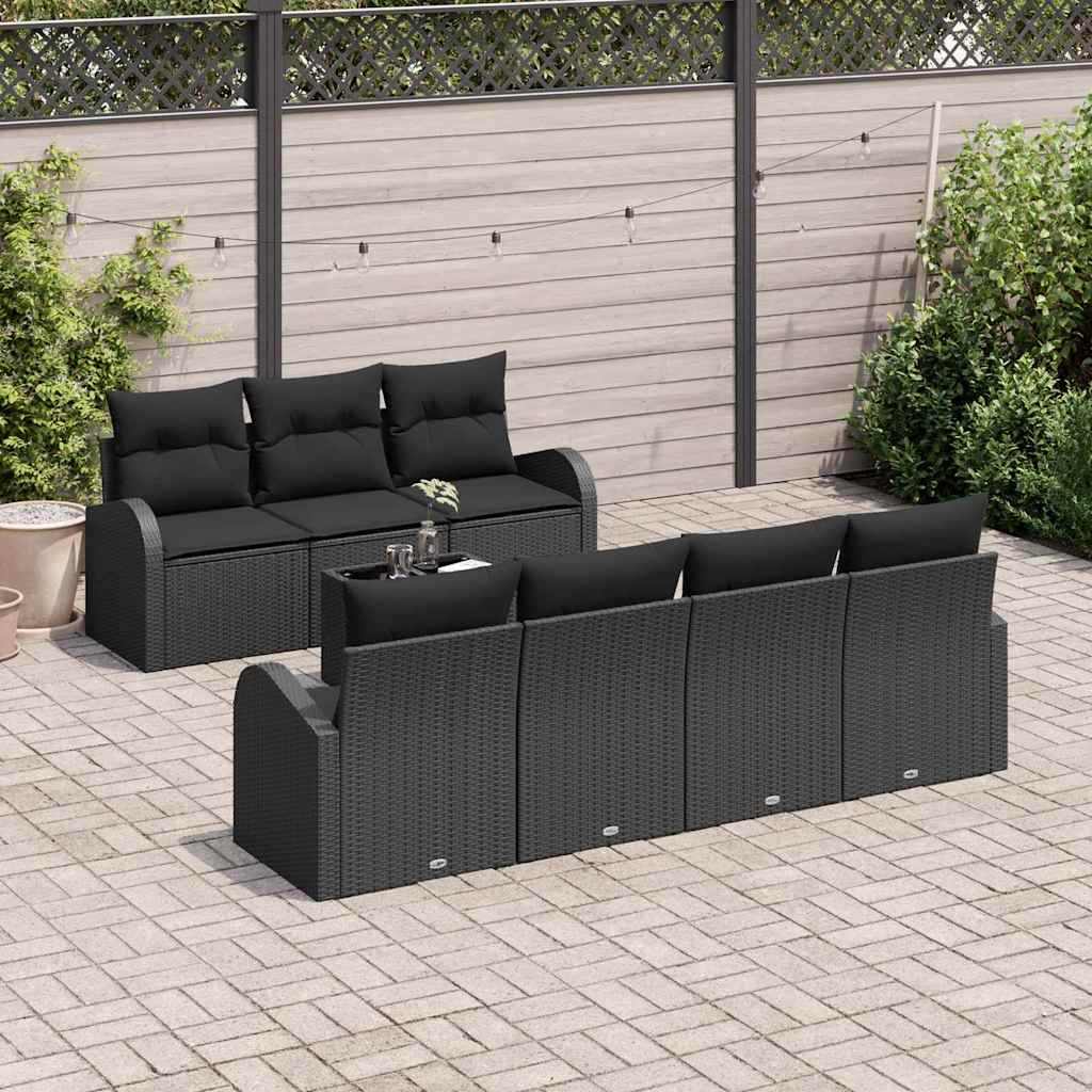 Tuin Sofa Set met kussen 8 pcs Zwart Poly rattan, staal en glas is nu te koop bij PeponiXL, paradijselijk wonen!