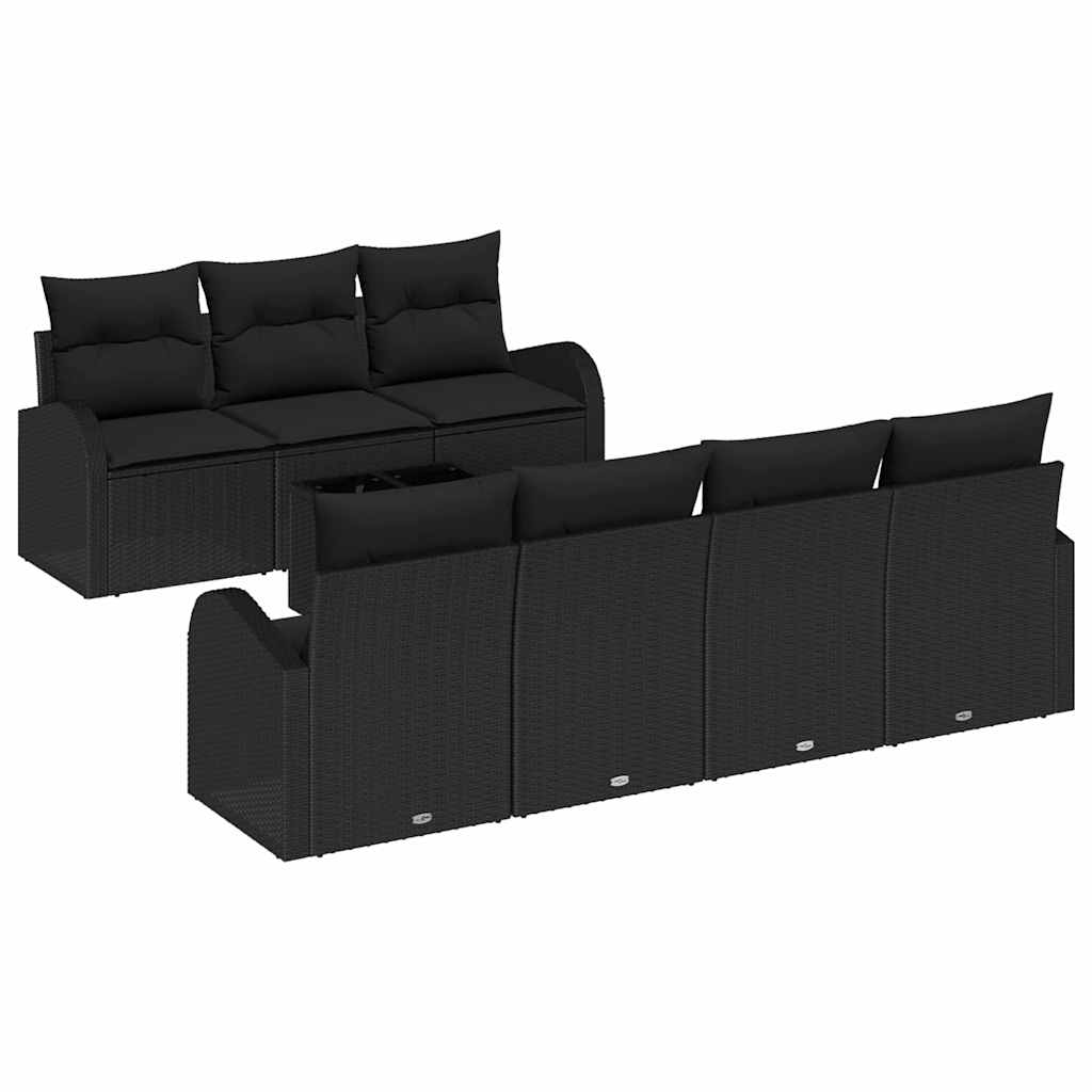 Tuin Sofa Set met kussen 8 pcs Zwart Poly rattan, staal en glas is nu te koop bij PeponiXL, paradijselijk wonen!