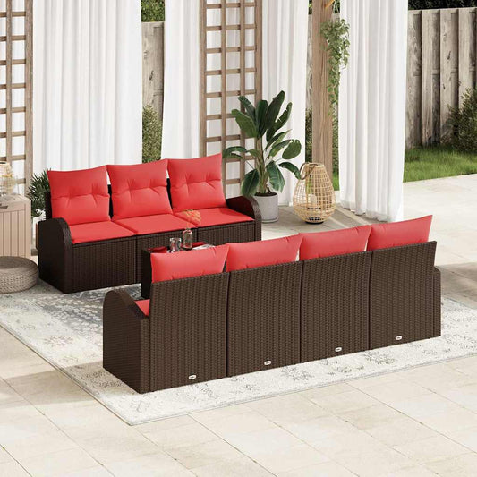Tuin Sofa Set met opslag 8 pcs Beige en Rood poly rattan is nu te koop bij PeponiXL, paradijselijk wonen!