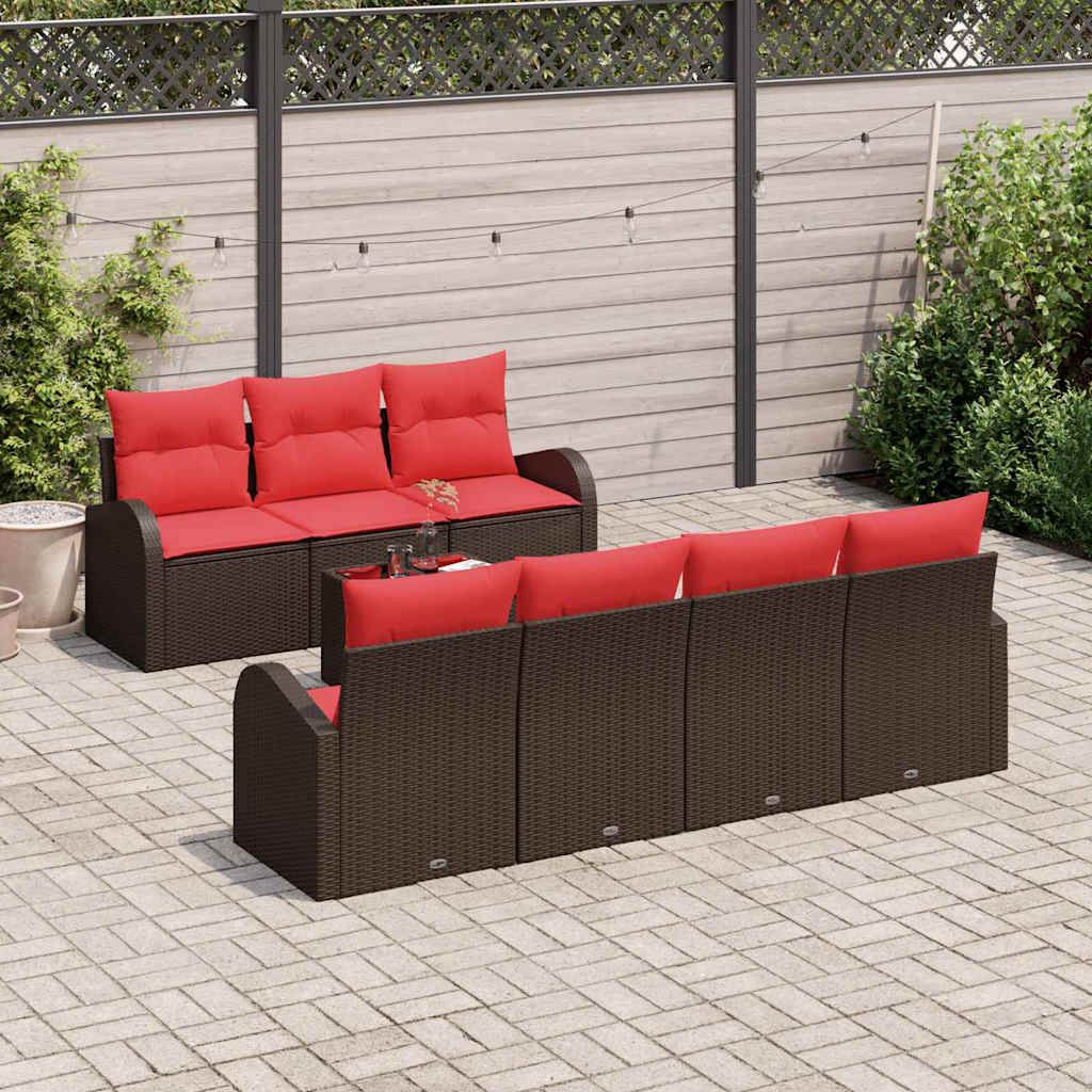 Tuin Sofa Set met opslag 8 pcs Beige en Rood poly rattan is nu te koop bij PeponiXL, paradijselijk wonen!