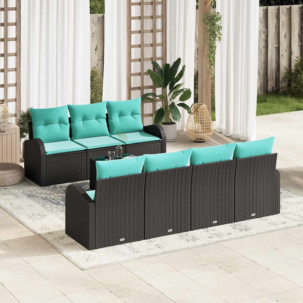 Tuin Sofa Set met opslag 8 pcs Zwart en Turquoise poly rattan is nu te koop bij PeponiXL, paradijselijk wonen!