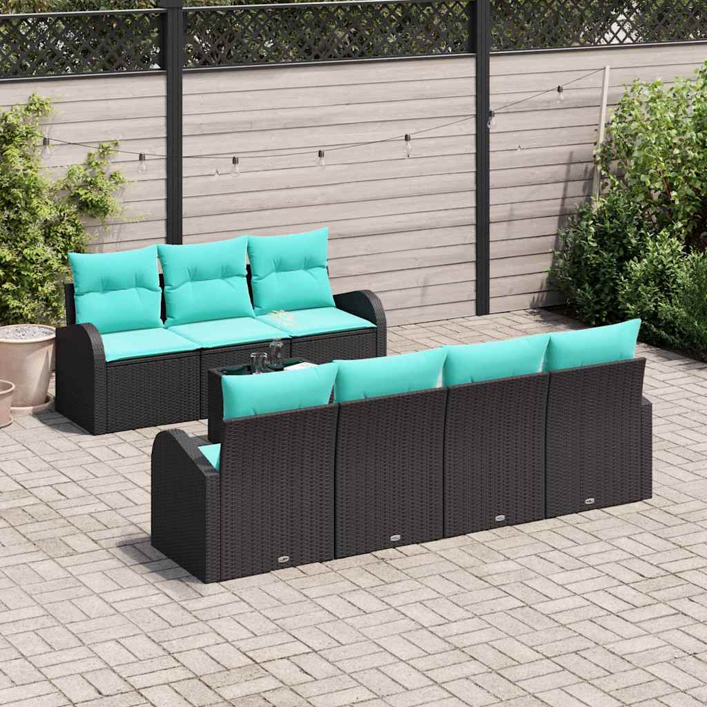Tuin Sofa Set met opslag 8 pcs Zwart en Turquoise poly rattan is nu te koop bij PeponiXL, paradijselijk wonen!