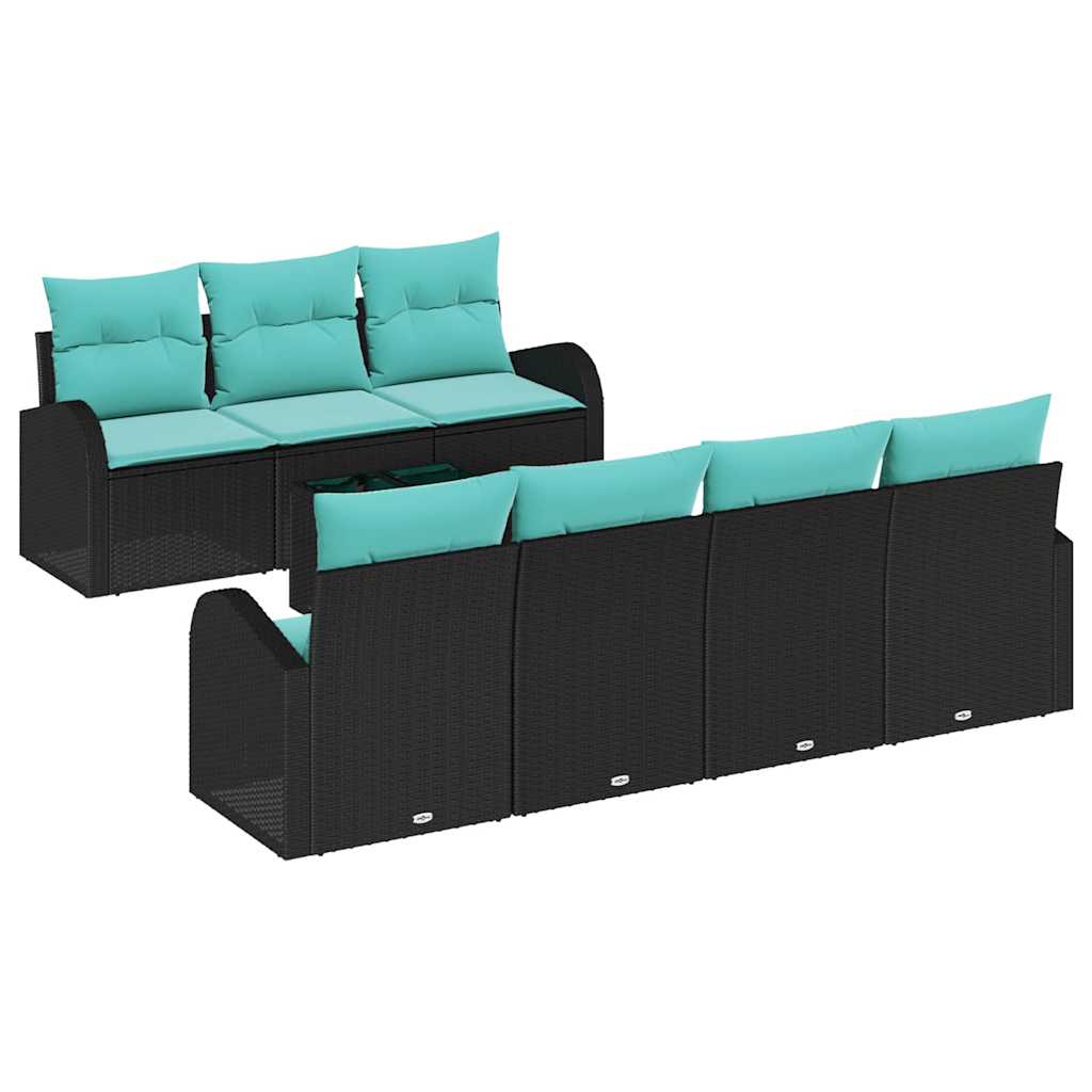 Tuin Sofa Set met opslag 8 pcs Zwart en Turquoise poly rattan is nu te koop bij PeponiXL, paradijselijk wonen!
